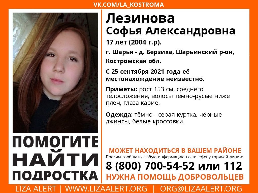 Девочка-подросток исчезла в Костромской области