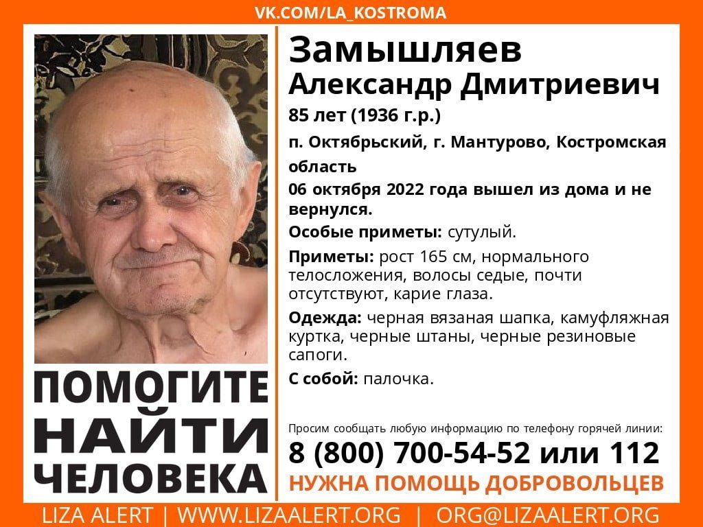 Дедушку с клюкой неделю не могут найти в Костромской области